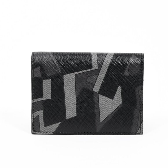 Ferragamo Black Calf Leather Patterned Card Holder Wallet 4 Slots New WitH Box - Picture 1 of 4